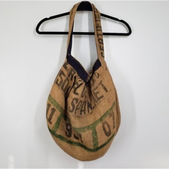 Burlap Coffee Sack Shoulder Bag Lined Unique Hippie Boho Free Spirit Graphic - Picture 2 of 16